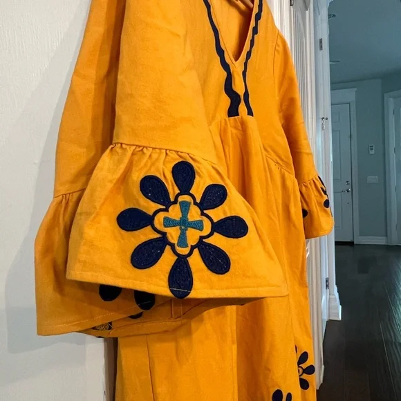 Soft Surroundings Petra Short Dress Women’s Large Yellow Embroidered Boho Tunic - Picture 6 of 6